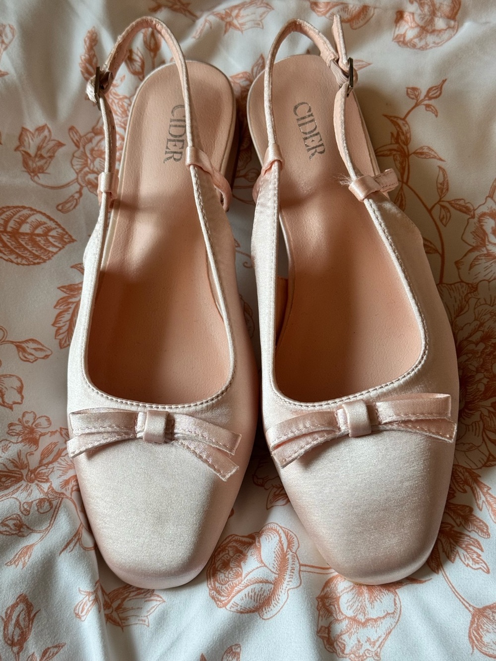 CIDER Women's Pink Satin Slingback Flats with Bow